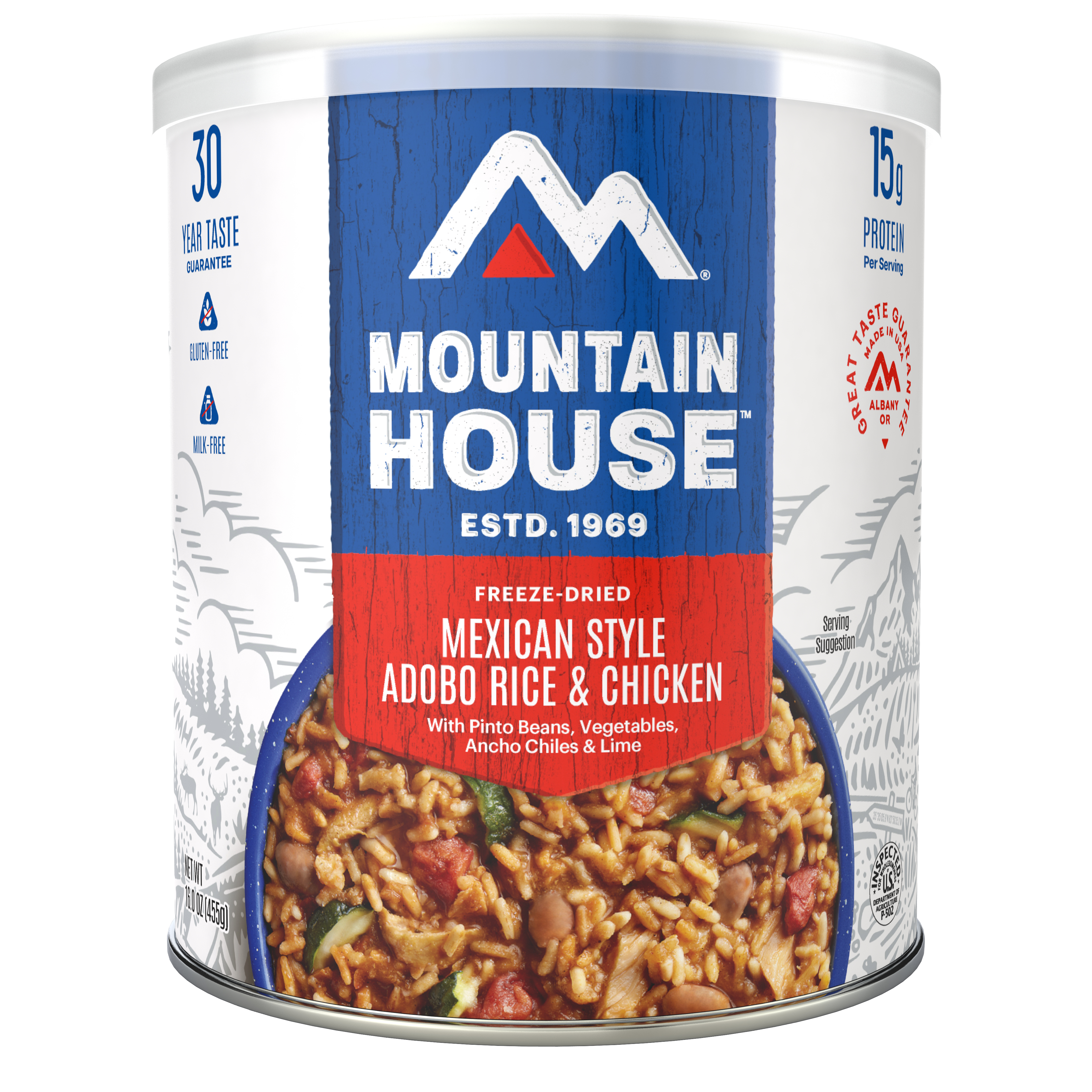 Mexican-Style Adobo Rice with Chicken freeze dried food in a #10 can - Mountain House