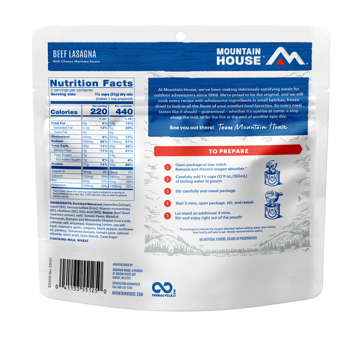 Beef Lasagna freeze dried food - Mountain House
