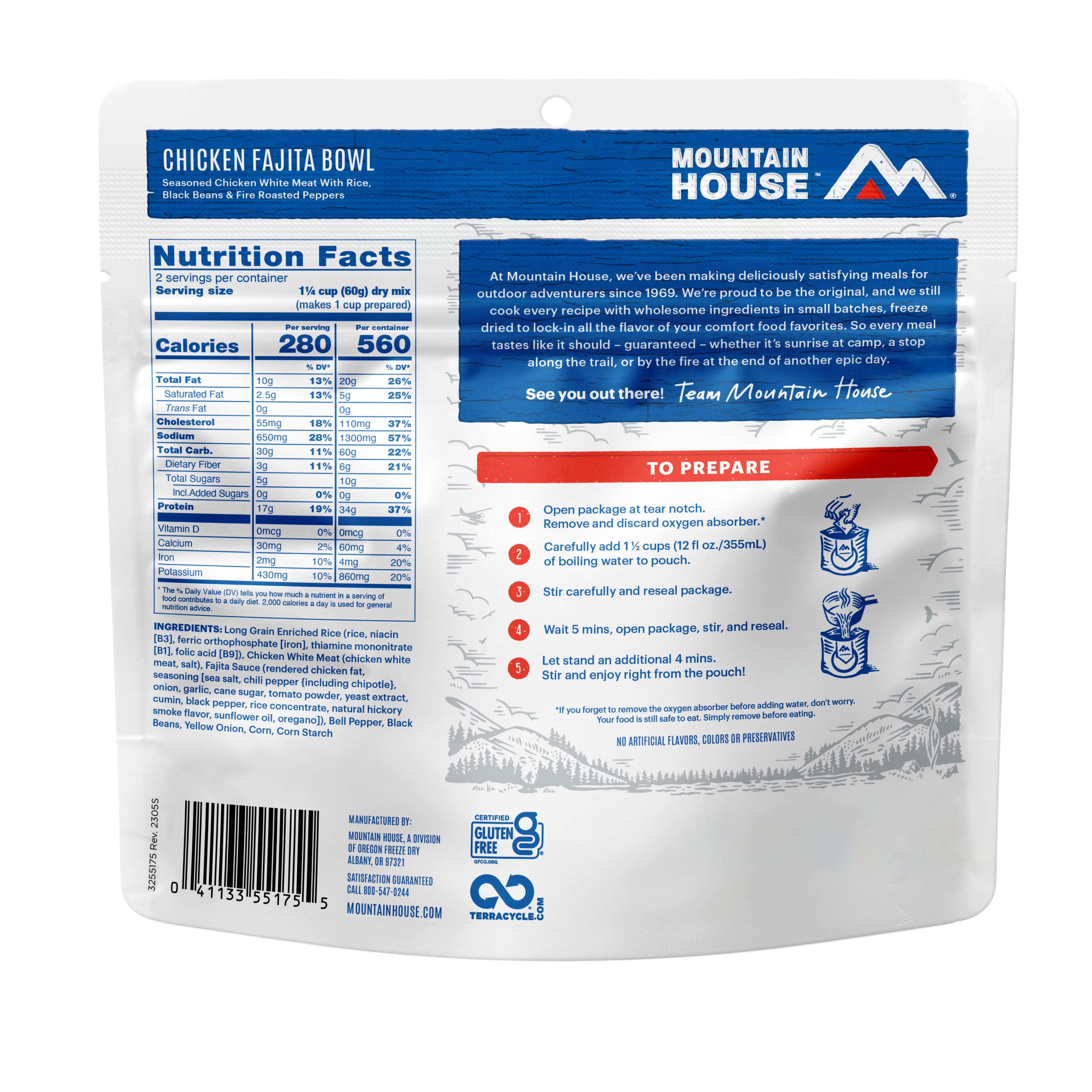 Chicken Fajita Bowl freeze dried food - Mountain House