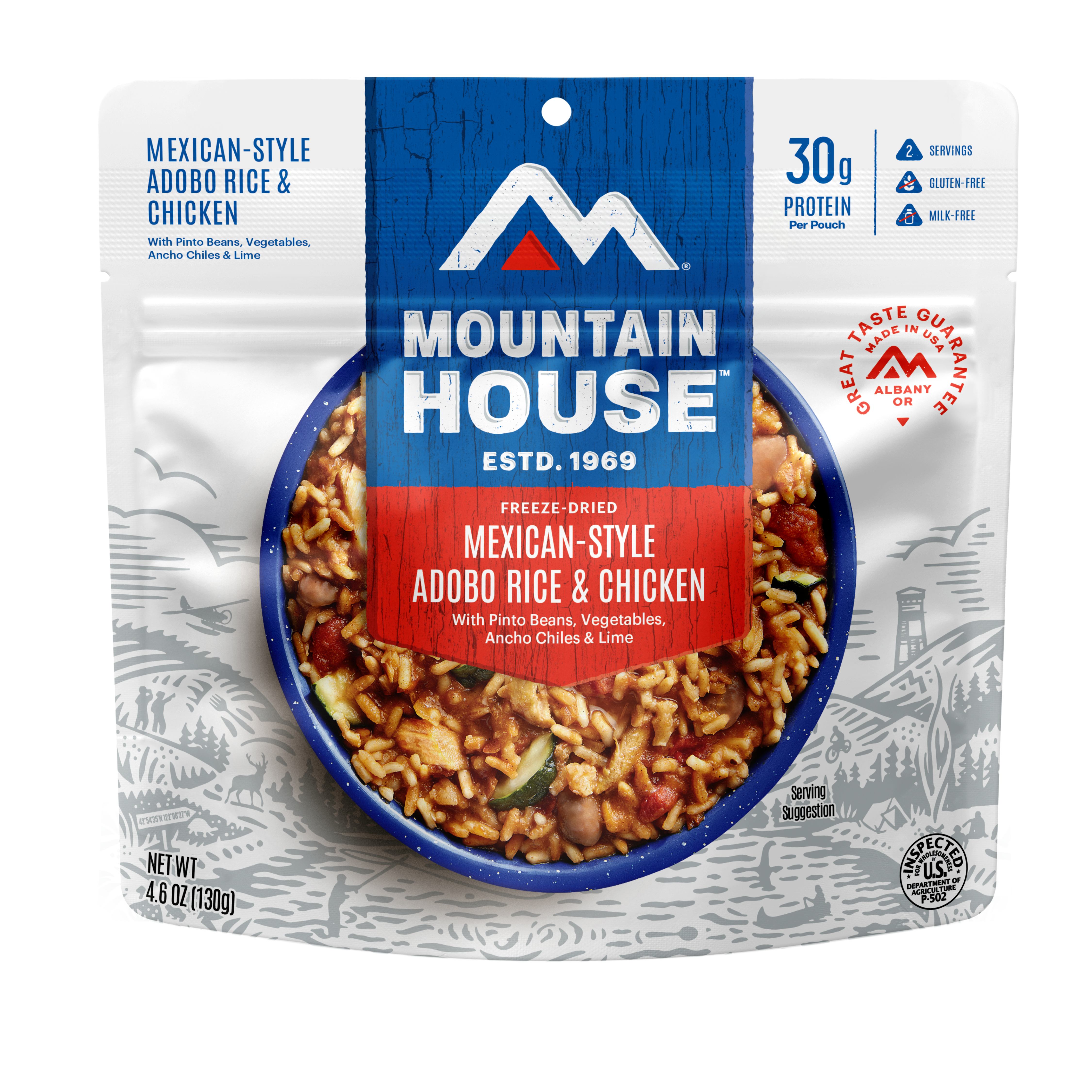 Mexican-Style Adobo Rice & Chicken freeze dried food in a pouch - Mountain House