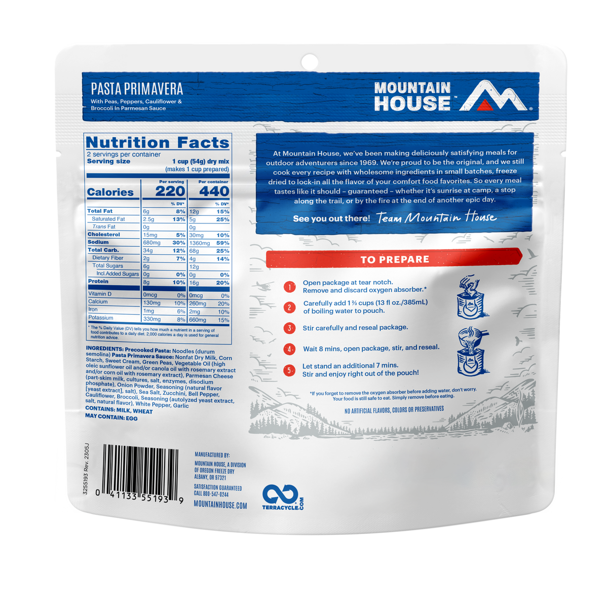 Pasta Primavera freeze dried food - Mountain House